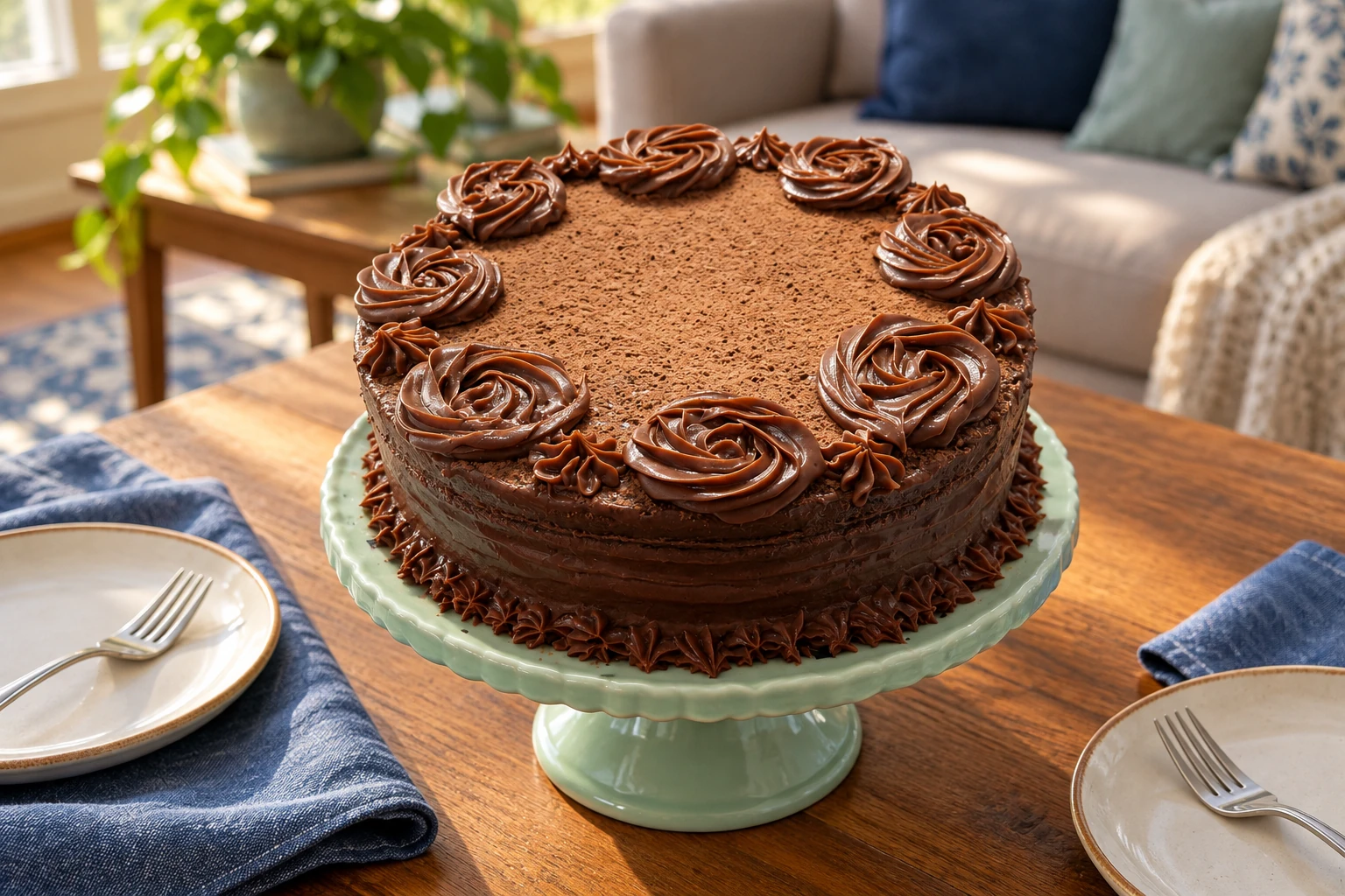 Torta de chocolate en una mesa para compartir