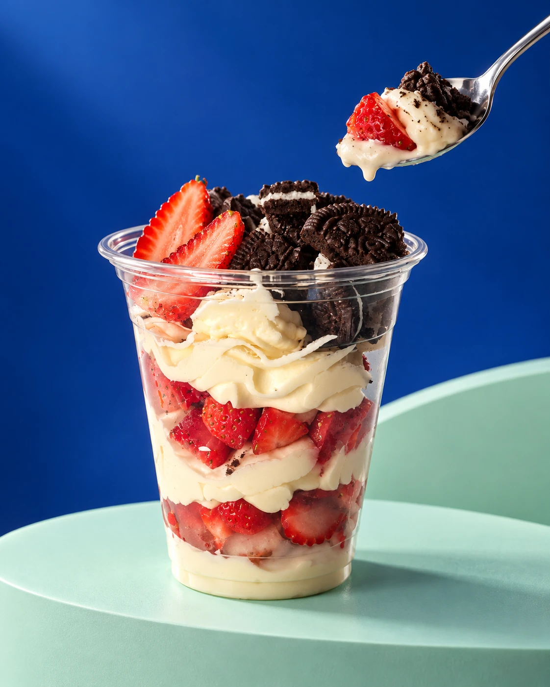 Fresas con crema en una escena publicitaria